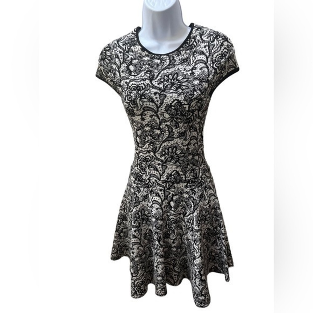 Torn by Ronny Kobo Knit Dress Small Stretch Black  White Bandage Bodycon Summer